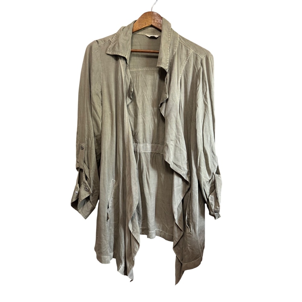 C. Est. 1946 Drape Front Jacket Womens OS Olive Green Excellent Roll Tab Rayon